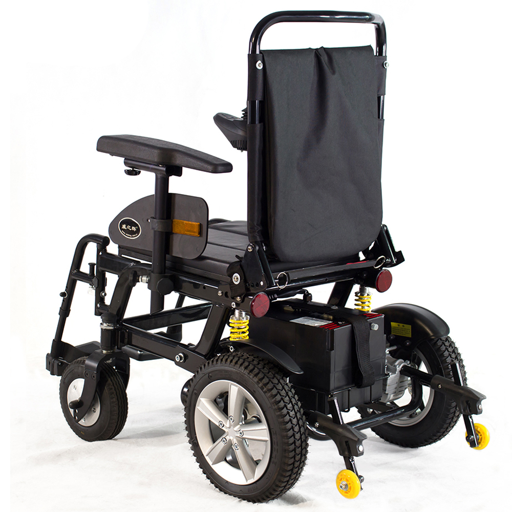 handicapped power wheelchair on jaunt with lead acid battery