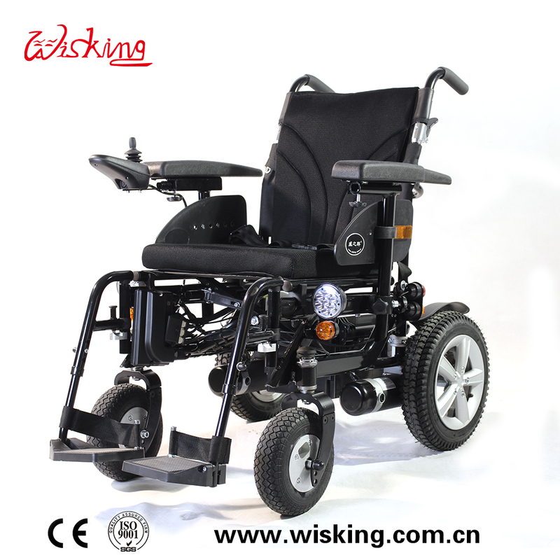 outdoor manual folding power wheelchair with lights for elderly