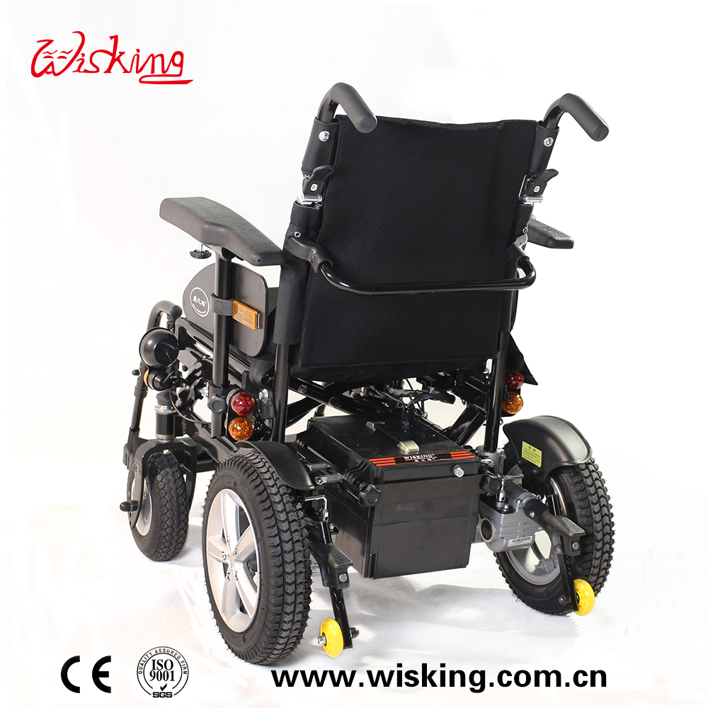 outdoor manual folding power wheelchair with lights for elderly